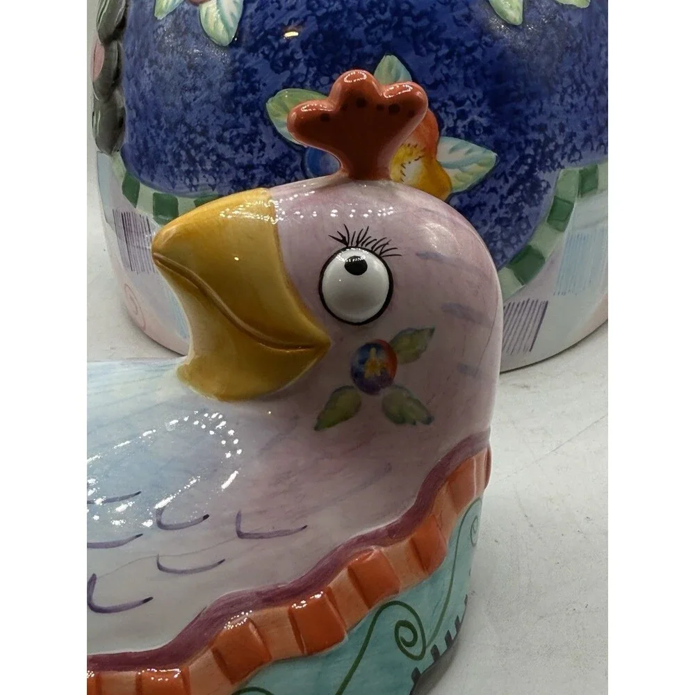 Fitz & Floyd Essentials Kitschy Goofy Eyed Gypsy Pattern Chicken Hen Cookie Jar